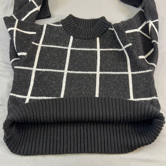 Y2K preppy work POOF NEW YORK Black White Grid Mock Neck Sweater Knit Top Siz L - Picture 12 of 16